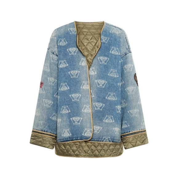 One Teaspoon Patchwork Stuffed Medusa Oversized Denim Jacket - Picture 2 of 16